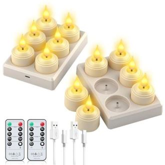 OEM Juego De 12 Velas Led Recargables Con Base De Carga Y Temporizador Para Decoraci&oacute;n De Interiores Y Acampada