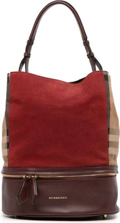 Burberry Borsa a secchiello Beckett in nubuck e tela con motivo House Check 2000-2017 - Rosso
