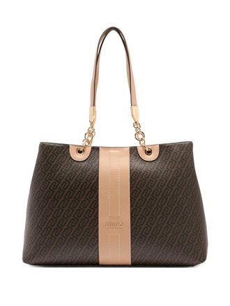 Liu Jo medium monogram printed chain tote bag - Brown