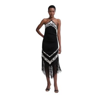 Twinset Abito asimmetrico in viscosa con frange - - Dresses - Donna - Nero - M