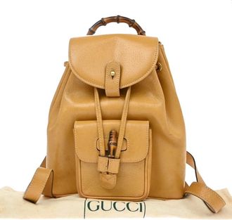 Gucci Vintage Bamboo Leather Yellow Leather Backpack Bag (Pre-Owned)