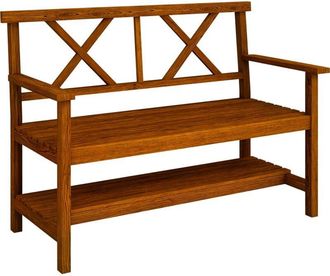 OUTSUNNY 2-Seater Garden Bench Wooden Outdoor Bench w/ Storage Shelf Carbonized