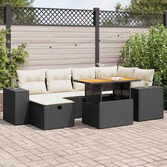 vidaXL Set Sof&aacute;s Jard&iacute;n Y Cojines 8 Pzas Rat&aacute;n Sint&eacute;tico Acacia Negro Vidaxl