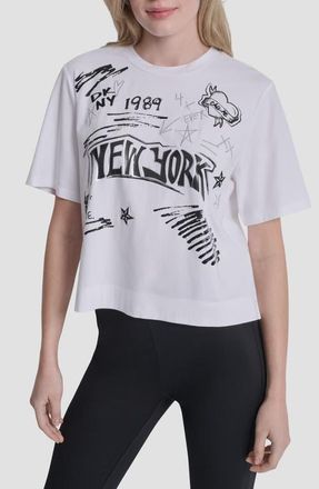 DKNY Embroidered 1989 Notebook Scribbles Graphic T-Shirt in White at Nordstrom, Size Xx-Small
