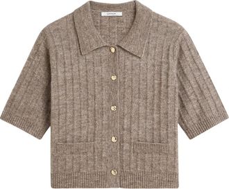 Summum Kort Gebreide Polo Cardigan - Dames - Vesten - Bruin - M - Wol - Truien & Vesten