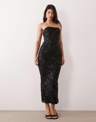 Tfnc abito maxi strutturato a fascia con paillettes floreali nero