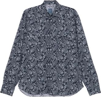 Barba Paisley Print Shirt - Heren - Casual Overhemden - Blauw - 2XL - Overhemden