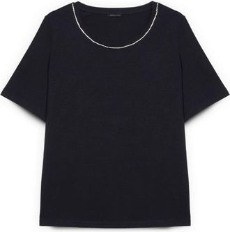 Fiorella Rubino Katoenen T-shirt met Lichtgevende Applicaties - Dames - T-shirts - Blauw - S - Katoen - Tops