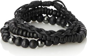 Le 31 Mens Black mixed-media bracelets Set of 3