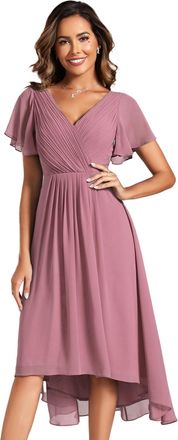 Ever-pretty Evening Dresses V-Neck A-Line Short Sleeves Midi Bridesmaid Dresses for Women Orchid 16