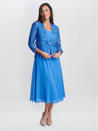 Gina Bacconi Womens Adele Soutache Lace Jacket With Chiffon Dress - Blue - Size 20 UK