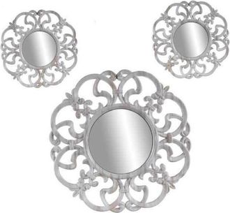 Trade Shop Trade Shop - Set 3 Espejos Decorativos De Pared De Pl&aacute;stico Blanco Envejecido 25-35cm 836886