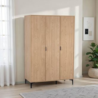 Seconique Miami 3 Door Wardrobe - Oak Effect / Black in Light Oak