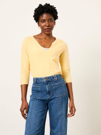 Fat Face FatFace Aster Yellow 3/4 Sleeve T Shirt