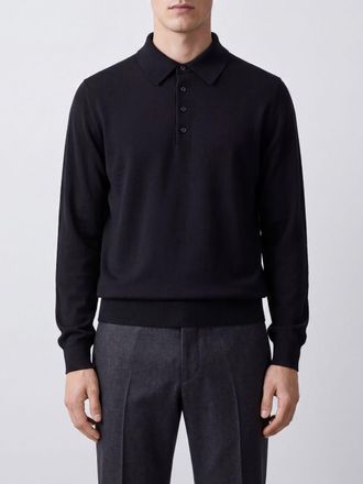 Tom Ford Long-Sleeved Wool Knit Polo Shirt with Ribbed Trims