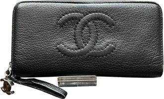 Chanel Black Leather Long Wallet (Bi-Fold) (Pre-Owned)