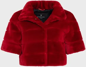 Gorski Horizontal Lamb Shearling Short-Sleeve Bolero Jacket