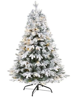 Nearly Natural 4Ft Flocked Vermont Mixed Pine Artificial Christmas Tree
