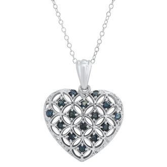 MAX + STONE Sterling Silver Genuine Gemstone Heart Shape Filigree Pendant 18 in