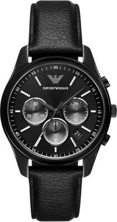 Emporio Armani Antonio Chronograph Leather Strap Watch, 41mm in Black at Nordstrom Rack