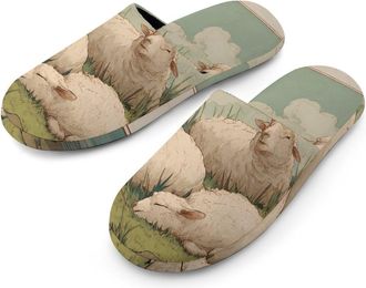 Generic Sheep Laying On Grass Near Water Mens House Slippers Slip Indoor Slipper On Shoes Warm Outdoor