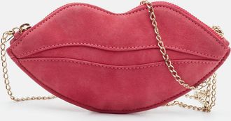 Charlotte Olympia Kiss Purse Pink Suede Lip Chain Clutch