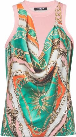 Balmain Vest top met trompe-loeil Foulard-print - Dames - Tops zonder mouwen - Veelkleurig - S - Polyester - Tops