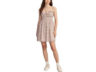 Lucky Brand Printed Smocked Sweetheart Mini Womens Dress Pink Champagne : XL (US 12-14), Cotton