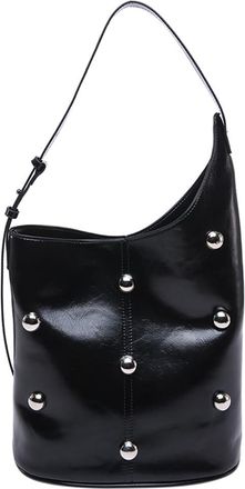 Generic Bucket Bag for Women Rivet Studded Shoulder Bag PU Leather Magnetic Closure Underarm Bag Hobo Bag for Work Travel (Black)