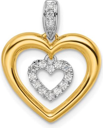 Diamond2Deal 14K Two-Tone Gold Lab Grown Diamond Dangle Heart in Heart Pendant (0.15ct, VS, G-H)