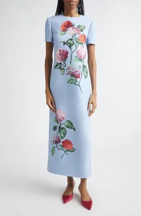 Carolina Herrera Striped Sleeveless Midi Dress in Cloudy Blue Multi at Nordstrom, Size 12