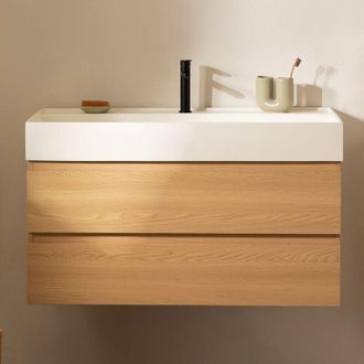 Sklum Conjunto De Mueble De Ba&ntilde;o En Madera Y Chapa De Fresno Con Lavabo Integrado Ona Sklum
