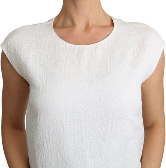 Dolce & Gabbana Womens White Floral Brocade Blouse Cotton Top Polyester