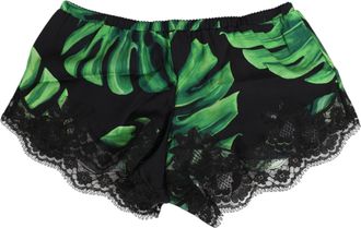 Dolce & Gabbana Black Green Tropical Print Lace Womens Underwear