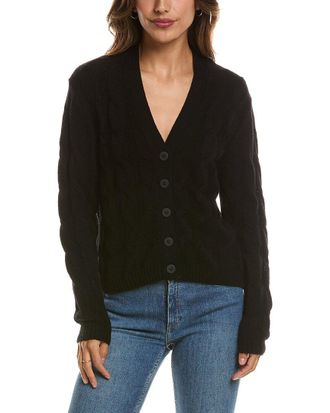 Fort&eacute; Cashmere Cable V-Neck Wool & Cashmere-Blend Cardigan