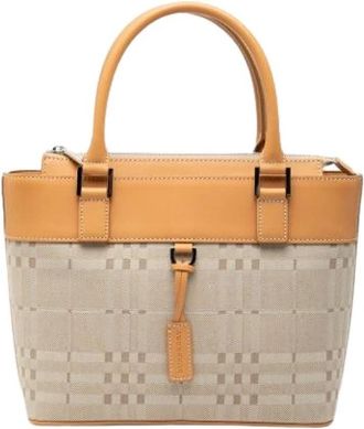 Burberry Pre-owned Canvas Handbag - Dames - Vintage Handtas - Beige - ONE Size - Leer - Vintage