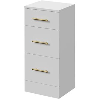 Alexander James Alexander James Gloss White 350mm x 300mm 3 Drawer Storage Unit - 350mm - Brushed Brass 96mm Knurled Bar Handle