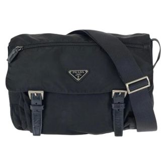 Prada Pre-owned Nylon Leather Tessuto Triangle Logo Shoulder Bag - Dames - Pre-owned - Zwart - Maat: ONE Size Nylon