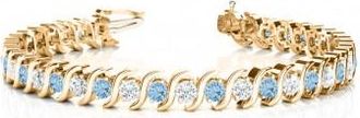 Allurez Aquamarine & Diamond Tennis S Link Bracelet 18k Yellow Gold (6.00ct)