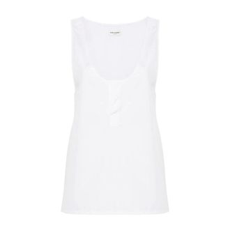 Saint Laurent Tops, Dames, Wit, M, Katoen, Sleeveless Tops