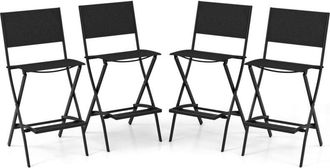 Costway Costway - Outdoor Bar Chair Set of 4 Folding Bar Height Stool w/Footrest-Black