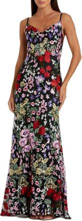 Mac Duggal Floral Lace Gown in Black Multi at Nordstrom, Size 6