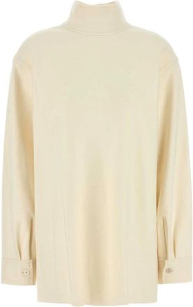 Jil Sander Cr&egrave;mekleurige blouse van wolmix - Dames - Coltruien - Beige - M - Wol - Truien & Vesten