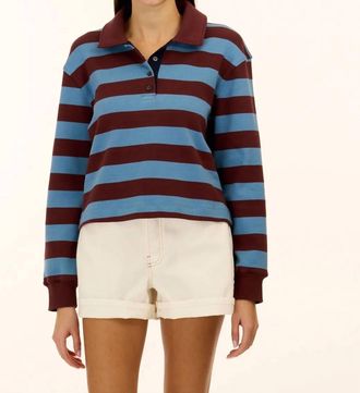 Tanya Taylor Barrett Top In Shadow Blue/deep Redwood