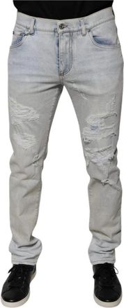 Dolce & Gabbana Lichtblauwe Ripped Skinny Jeans - Heren - Slim Fit Jeans - Blauw - S - Katoen - Jeans