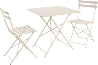 Sweeek Mesa de jardín cuadrada plegable de metal, 2 sillas, beige