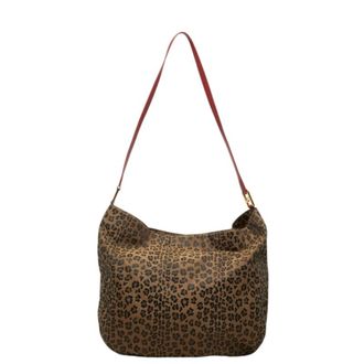 Fendi Brown Red Color Canvas Leather Shoulder Bag Tote Bag (Pre-Owned)