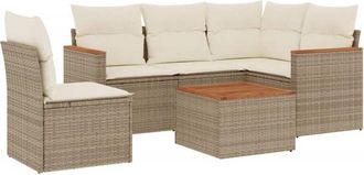 vidaXL Vidaxl - Juego De Sof&aacute;s Jard&iacute;n Con Cojines 6 Pzas Rat&aacute;n Sint&eacute;tico Beige