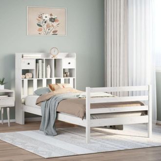 vidaXL Cama Con Estanter&iacute;a Sin Colch&oacute;n Madera Maciza Blanca 75x190 Cm Vidaxl