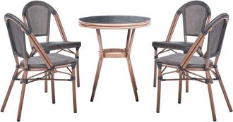 Beliani 4 Seater Garden Dining Set Grey PE Rattan Top &oslash; 70 Table and 4 Stackable Aluminium Frame RIFREDDO